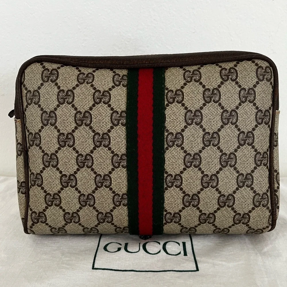 Rare Gucci GG Supreme Sherry Line Cosmetic Pouch Original Interior Late 70s-80